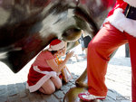 Santa checking the important parts of the Wall St. bull